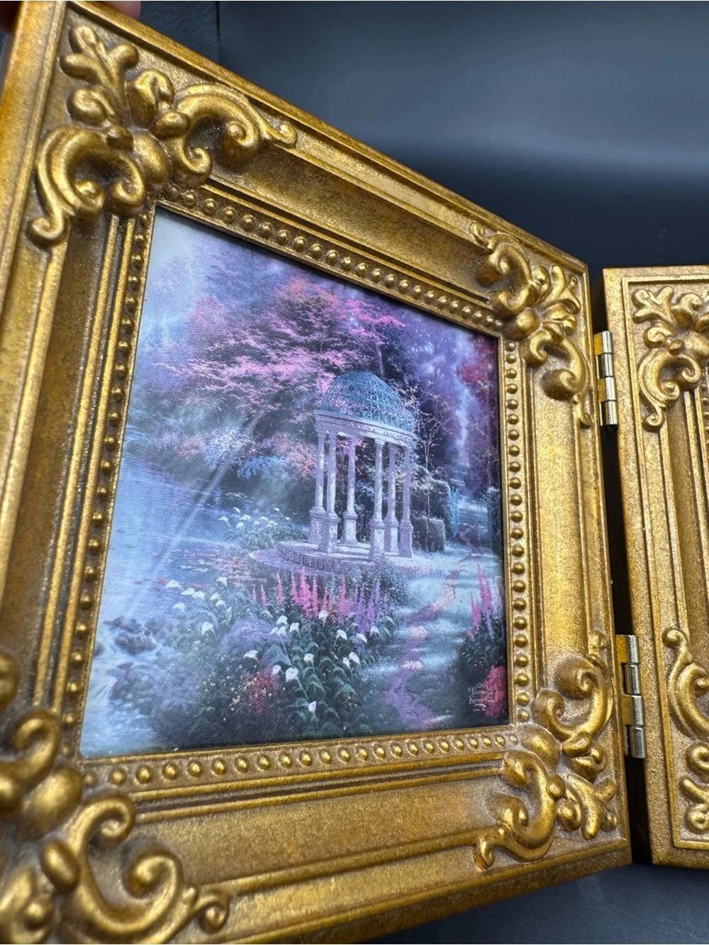 Gold Tone Hinged Double Picture Frame Serenity Prayer Garden Gazebo